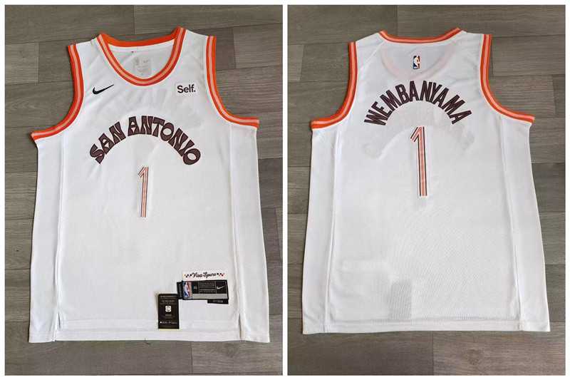 Spurs 1 Victor Wembanyama White Nike 2023-24 City Edition Swingman Jersey->san antonio spurs->NBA Jersey